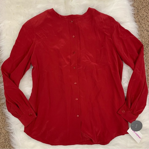 NEW Liz Claiborne Red 100% Silk Button Down Shirt - Picture 5 of 13